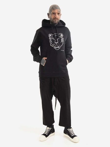 Pamučna hoodie s kapuljačom s vezom s uzorkom tigra Maharishi crna