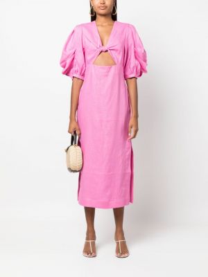Lniana sukienka midi Farm Rio różowa