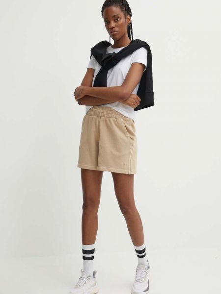 Szorty z wysoką talią bawełniane Adidas Originals beżowe
