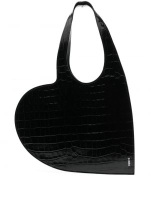 Kožená nákupná taška so srdiečkami Coperni čierna