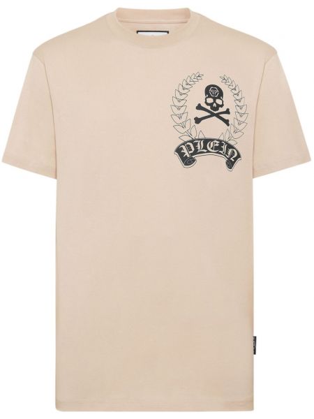Raštuotas medvilninis marškinėliai Philipp Plein smėlinė