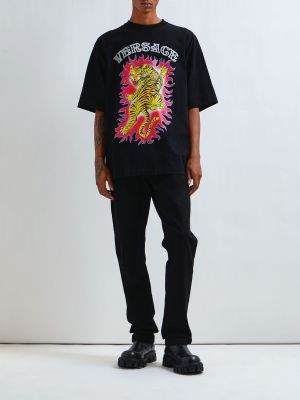 Džerzej bavlnené tričko s potlačou Versace čierna