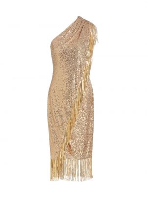 Коктейльное платье с пайетками с бахромой Badgley Mischka золотое