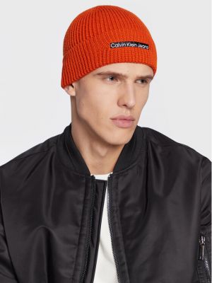 Vilnonis kepurė Calvin Klein Jeans oranžinė