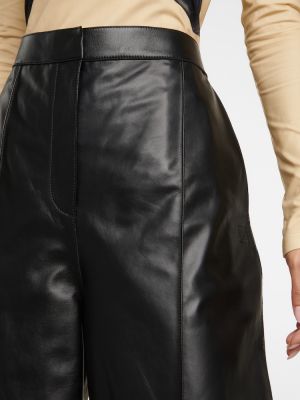Spodnie z wysoką talią skórzane Loewe czarne