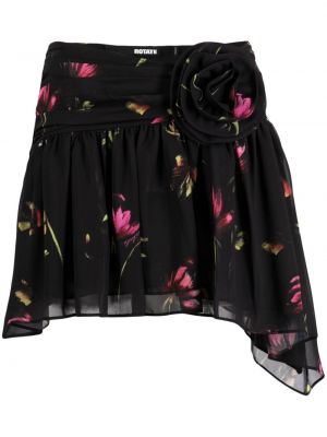 Ασύμμετρη φλοράλ φούστα με σχέδιο Rotate μαύρο