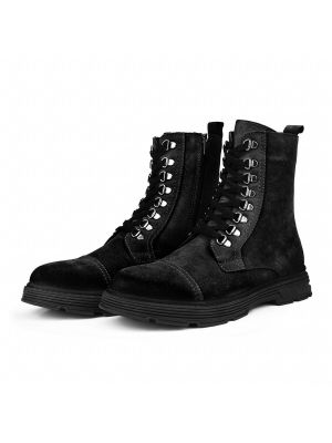 Iš natūralios odos zomšinės auliniai batai su raišteliais Ducavelli juoda