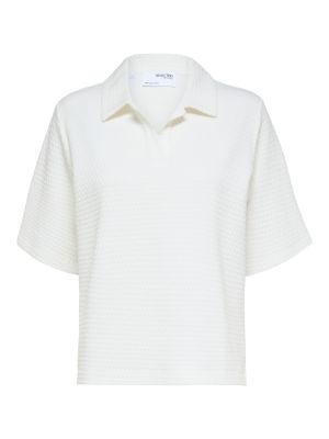 Jednofarebné bavlnené priliehavé tričko Selected Femme - biela