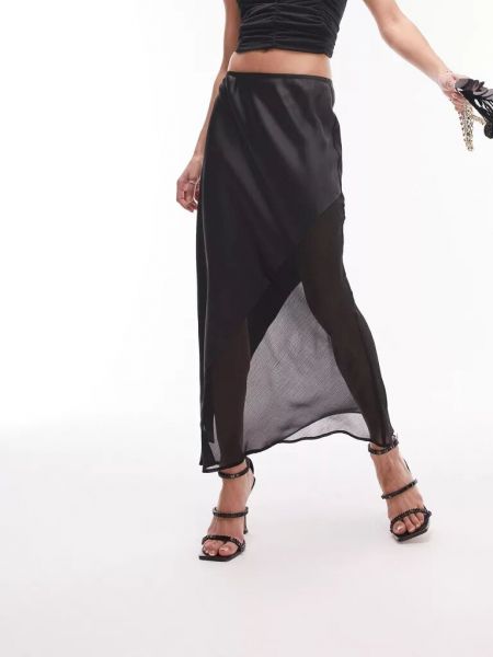 Асимметричная шифоновая длинная юбка Topshop черная