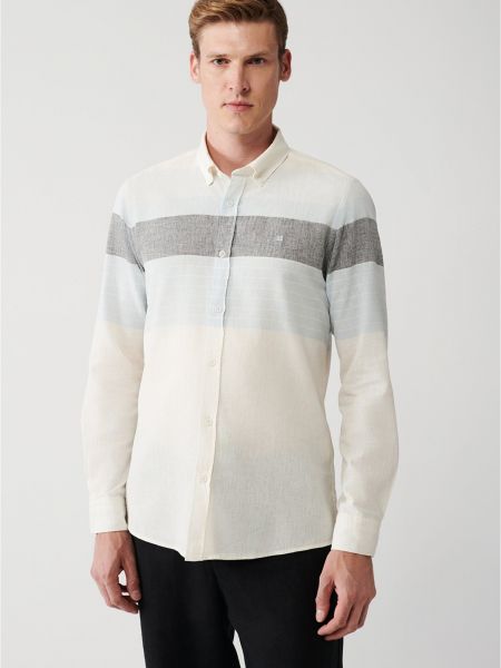 Λινό πουκάμισο με κουμπιά σε στενή γραμμή Avva λευκό