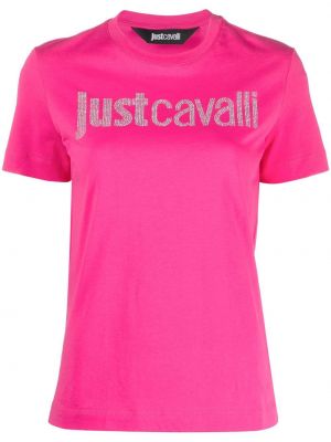 Памучна тениска Just Cavalli розово