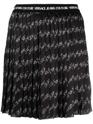 Plisovaná džínsová sukňa s potlačou Versace Jeans Couture čierna