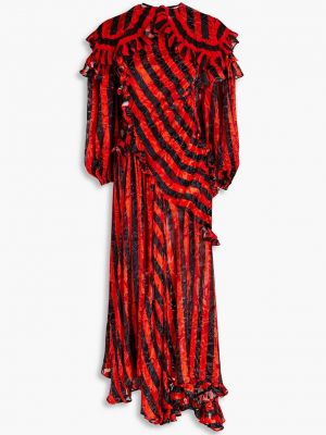 Шифоновое платье миди в полоску с рюшами Preen By Thornton Bregazzi красное