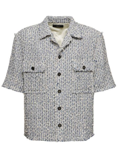 Camisa de algodón manga corta de tweed Amiri azul