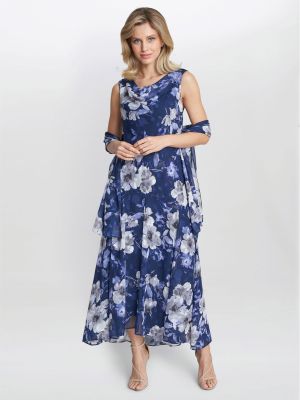 Платье миди в цветочек с принтом Gina Bacconi синее