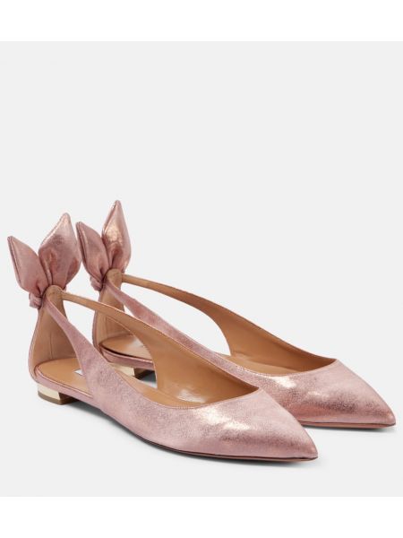 Ballerines avec noeuds en cuir Aquazzura rose