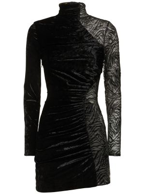 Žametna mini obleka iz rebrastega žameta s čipko Dundas črna