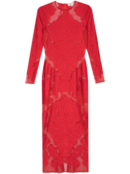 Květinové hedvábné rovné šaty Alexander Mcqueen červené
