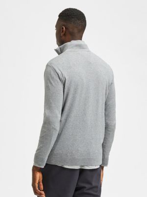 Хлопковый свитер на молнии Selected серый