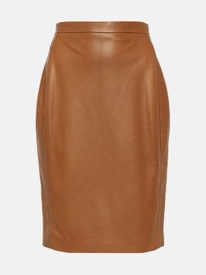 Kožená sukně s vysokým pasem Saint Laurent hnědé