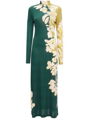 Květinové dlouhé šaty s potiskem La Doublej zelené