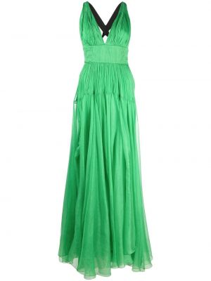Hedvábné večerní šaty s výstřihem do v Maria Lucia Hohan - zelená