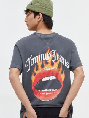 Koszulka bawełniana z nadrukiem Tommy Jeans szara