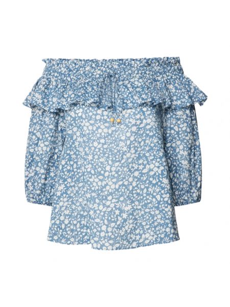 Bluzka bawełniana z nadrukiem elegancka Lauren Ralph Lauren niebieska