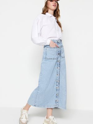 Spódnica jeansowa z wysoką talią z kieszeniami Trendyol