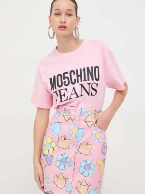 Памучна тениска Moschino Jeans розово