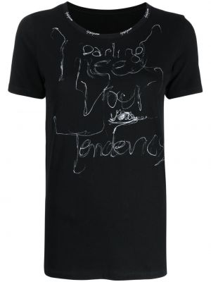 T-shirt z nadrukiem Yohji Yamamoto - Сzarny