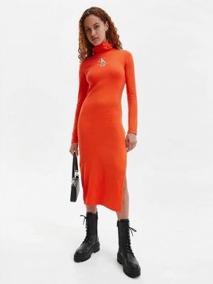 Denim ruha Calvin Klein Jeans narancsszínű