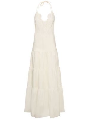 Lniana haftowana sukienka długa Ermanno Scervino biała