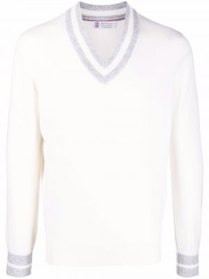 Jersey de cachemir a rayas de tela jersey Brunello Cucinelli blanco