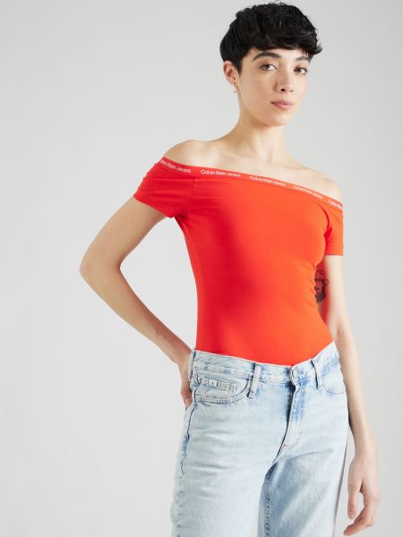 Slim fit priliehavá blúzka Calvin Klein Jeans červená