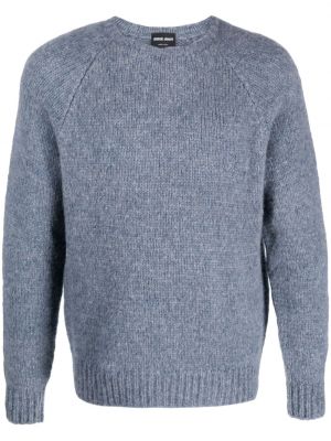 Dzianinowy haftowany sweter Giorgio Armani niebieski