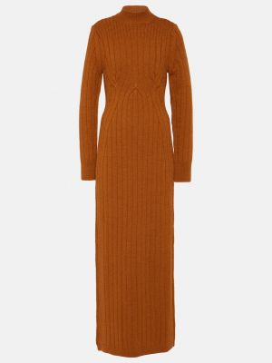 Шерстяное длинное платье Dries Van Noten оранжевое