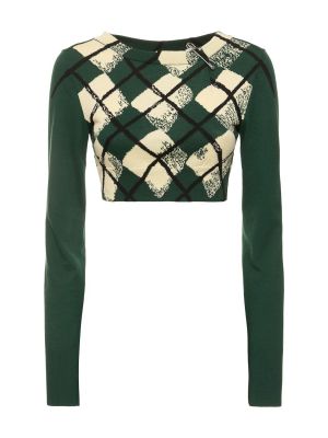 Bombažni pulover s karirastim vzorcem z dolgimi rokavi Burberry zelena