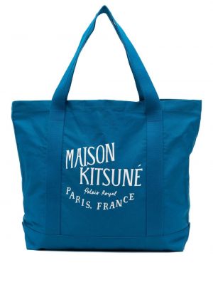 Shopper handtasche aus baumwoll mit print Maison Kitsuné blau