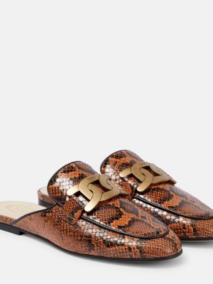 Papuci de casă din piele cu model piele de șarpe Tod's