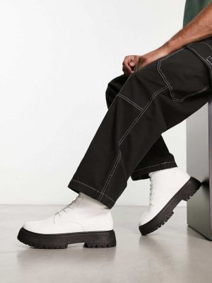 Кожаные ботинки на шнуровке из искусственной кожи Asos белые
