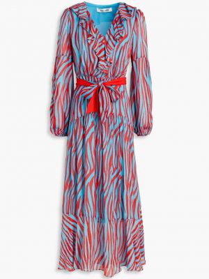 Платье миди с принтом с рюшами Diane Von Furstenberg синее