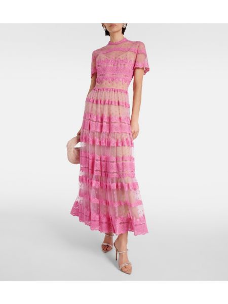 Čipkované midi šaty s výšivkou Elie Saab ružová