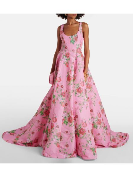 Rochie lunga cu model floral Markarian roz
