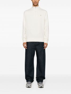 Medvilninis polo marškinėliai su užtrauktuku Polo Ralph Lauren balta