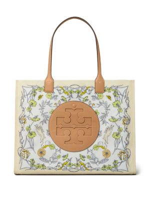 Kvetinová nákupná taška s potlačou Tory Burch biela