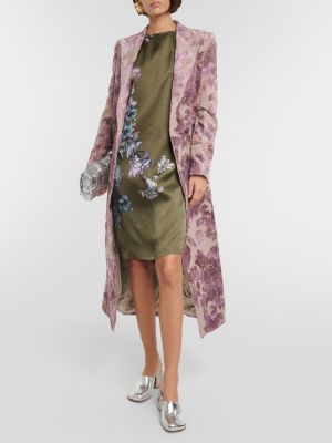 Satenska midi obleka s cvetličnim vzorcem Dries Van Noten kaki