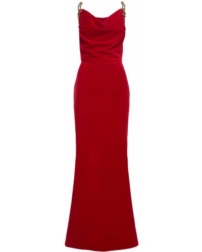Памучна кадифена рокля с драперии Moschino червено