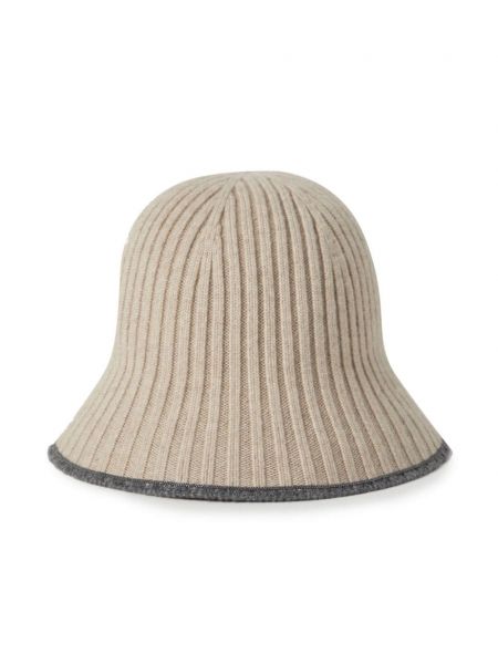 Pălărie de găleată cu dungi tricotate Brunello Cucinelli bej