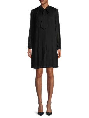 Плиссированное платье прямого кроя с завязками на воротнике DKNY Black